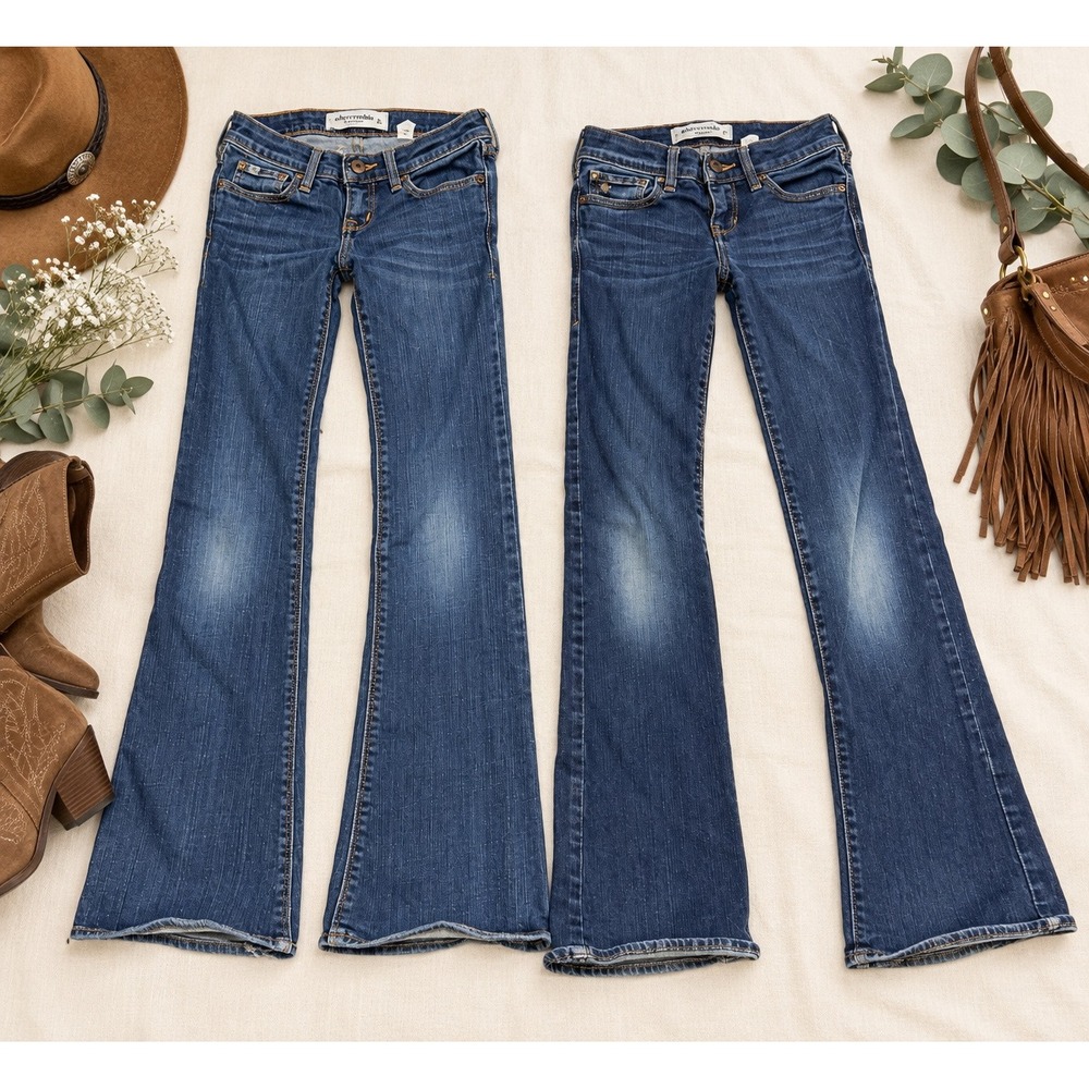 Abercrombie Kids Girls Flare Jeans Dark Wash Ultimate Stretch Denim Size 8 Lot 2